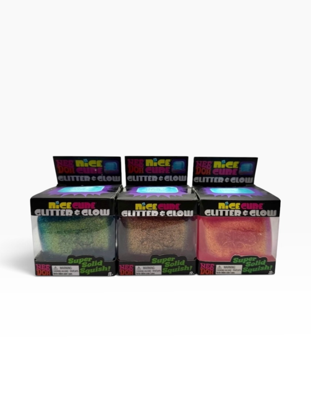 NeeDoh Nice Cube Glitter & Glow Bundle β 3-Piece Sensory Fidget Set